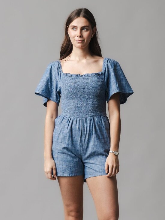 Hope & Henry Dresses & Skirts - Hope & Henry Organic Smocked Chambray Romper - Chambray